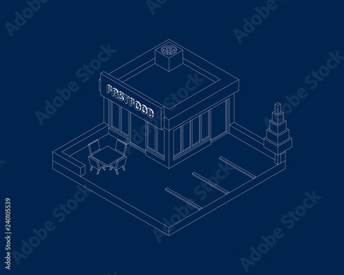 3D isometric Fastfood View 1 wireframe