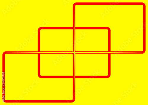 three rounded rectangles with a red border on a yellow background with a yellow star of 4 rays