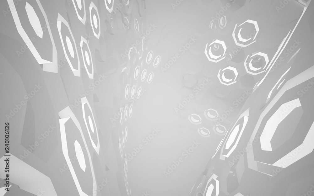 Abstract white interior of the future, with neon lighting. 3D illustration and rendering