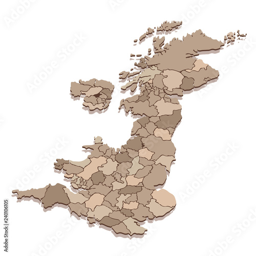 Vector isometric map of United Kingdom with provinces