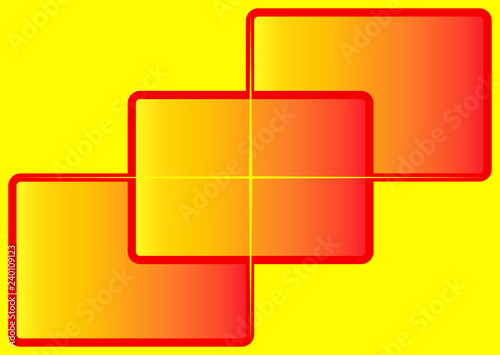 three rounded rectangles with a red border on a yellow background with a yellow star of 4 rays