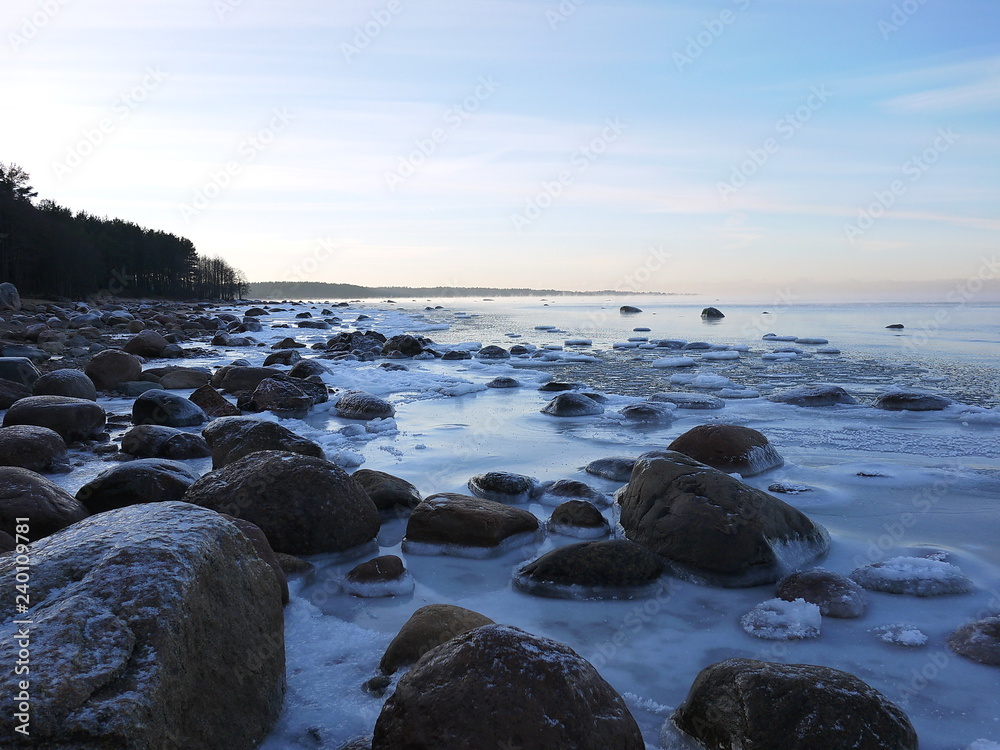 Fototapeta premium Frosty winter day by the sea