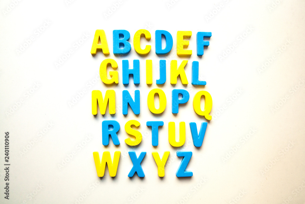 colored alphabet letters on white background