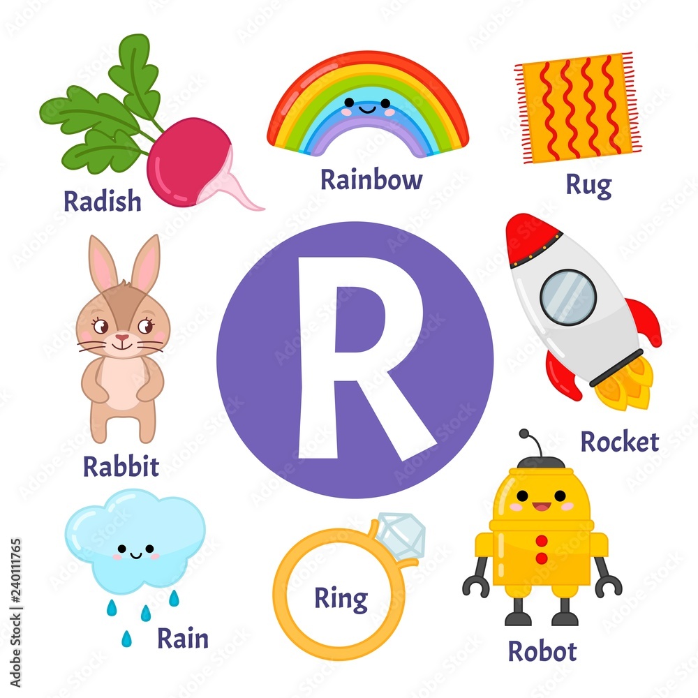 Vector cute kids animal alphabet. Letter R. Set of cute cartoon  illustrations. Stock Vector | Adobe Stock