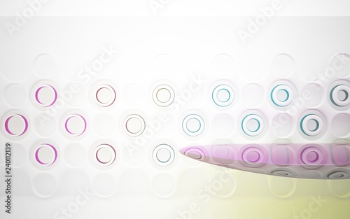 White smooth abstract architectural background whith colored gradient lines . 3D illustration and rendering