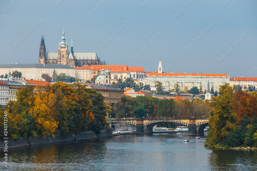 Fototapeta premium Embankment of the Vltava river in Prague, the capital of Czech Republic