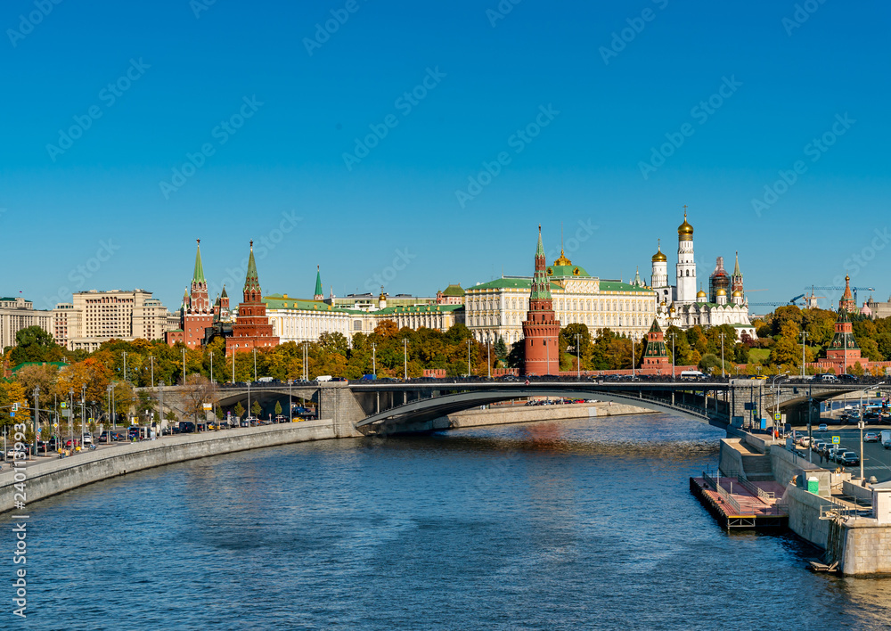 Panoramic view at the Moscow Kremlin and the Moscow river, Russia.
