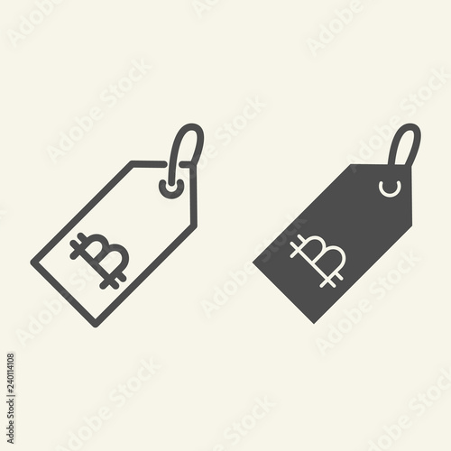 Keychain with bitcoin line and glyph icon. Bitcoin trinket vector illustration isolated on white. Cryptocurrency keyring outline style design, designed for web and app. Eps 10.
