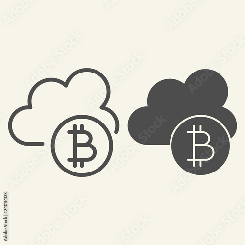 Cryptocurrency cloud line and glyph icon. Bitcoin and cloud vector illustration isolated on white. Cryptocurrency mining outline style design, designed for web and app. Eps 10.