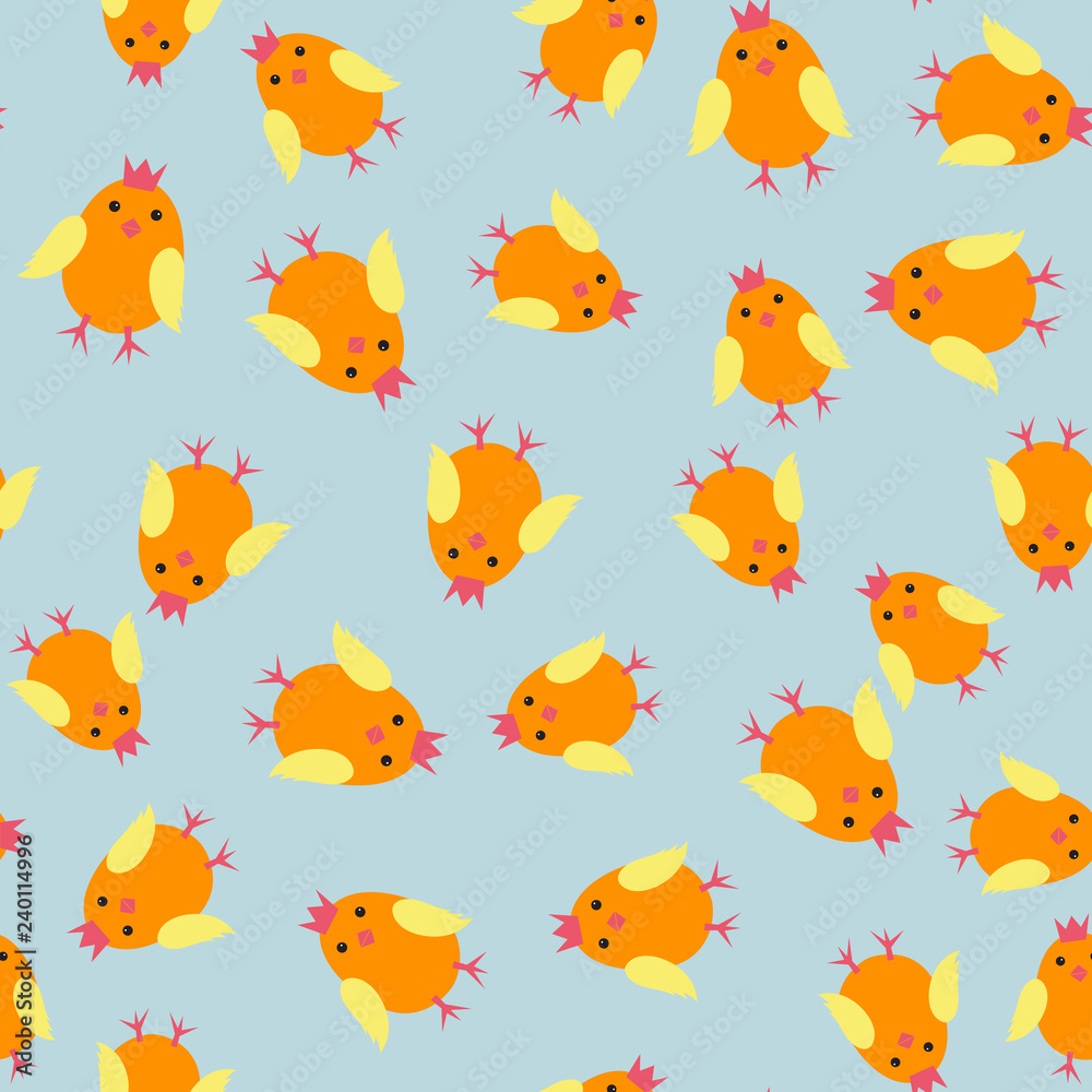 Easter chicken seamless pattern, blue background Easter chicken seamless pattern, blue background
