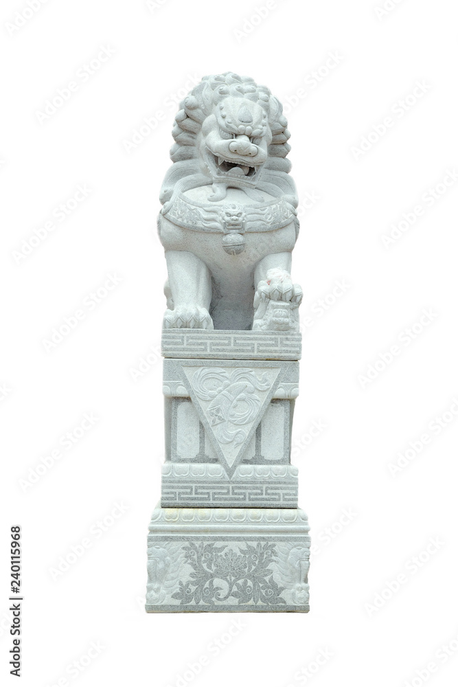 Lion stone in front of the Chinese temple.
