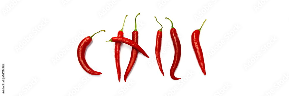 Red chili on paper white background