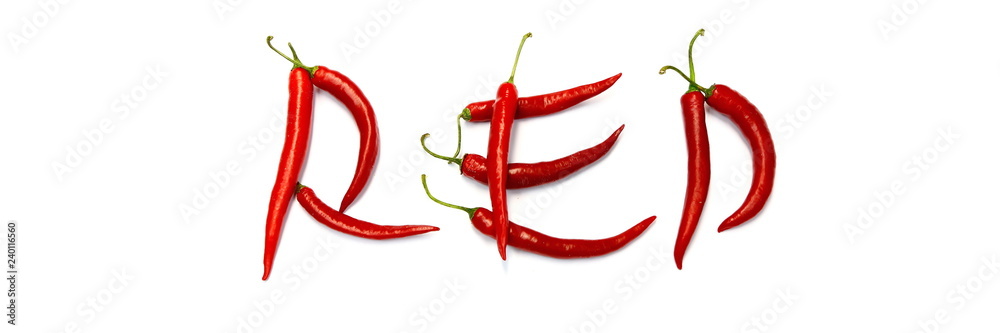Red chili on paper white background