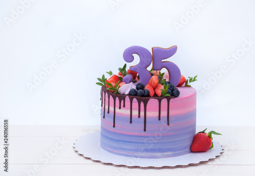 beautiful birthday cake with the number thirty-five