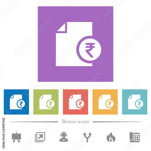 Indian Rupee financial report flat white icons in square backgrounds photo