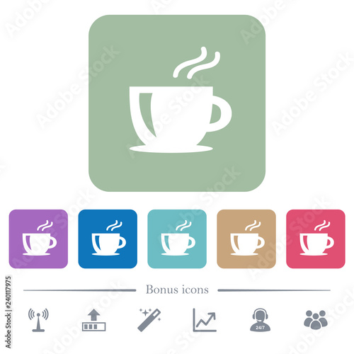 Cappuccino flat icons on color rounded square backgrounds