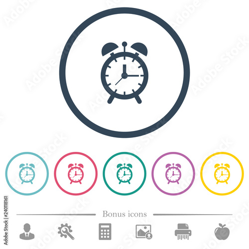 Alarm clock flat color icons in round outlines