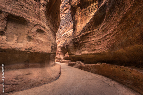 Petra - October 01, 2018: Canyon leading to the ancient city of Petra, Wonder of the World, Jordan
