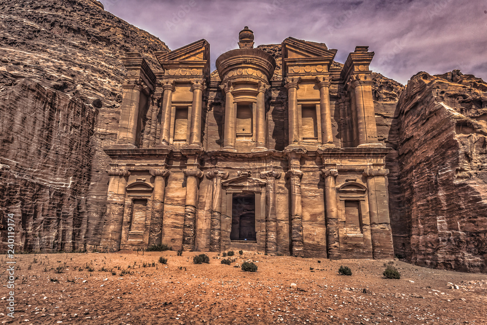 Petra - October 01, 2018: Monastery of the ancient city of Petra, Wonder of the World, Jordan