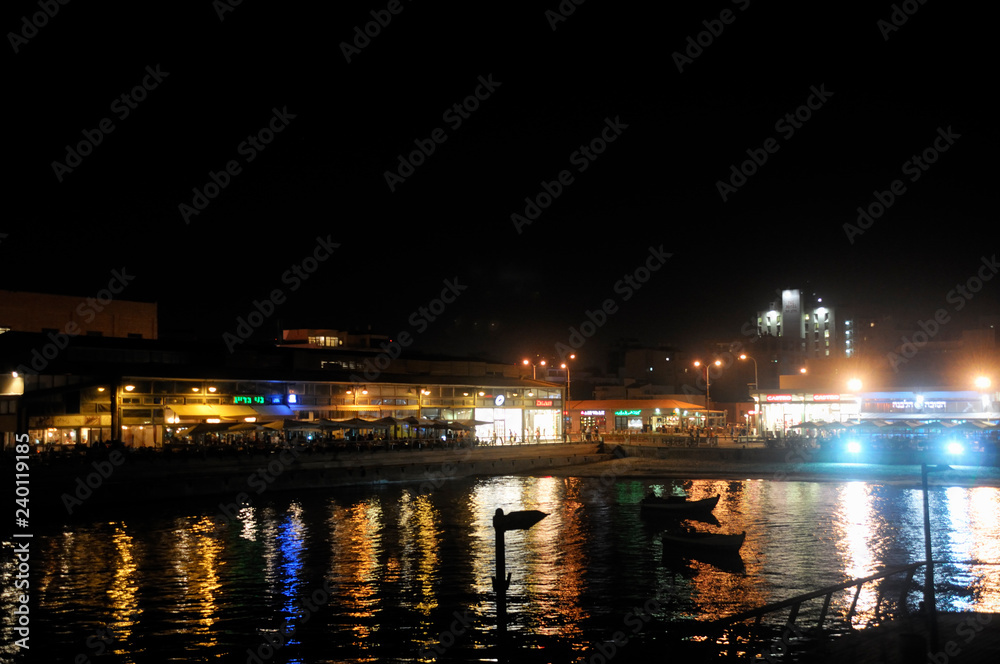night shot of the Old Tel Aviv port