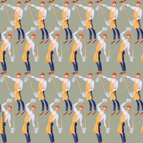 A man prepares Teh Tarik. Traditional hot milk tea in the Southeast Asian countries of Malaysia, Singapore, Indonesia, and Brunei. Seamless background pattern.