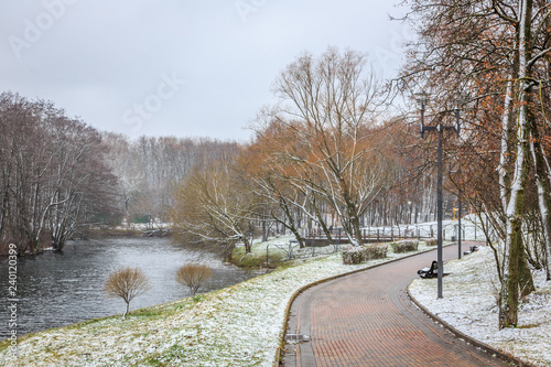 Snow covered park in Minsk, Belarus