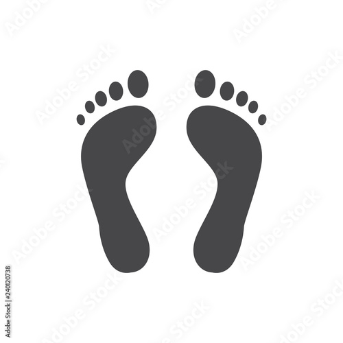 Human barefoot track monochrome silhouette vector illustration - black shape of person footprint isolated on white background. Solid pictogram of pair of cute human trace.