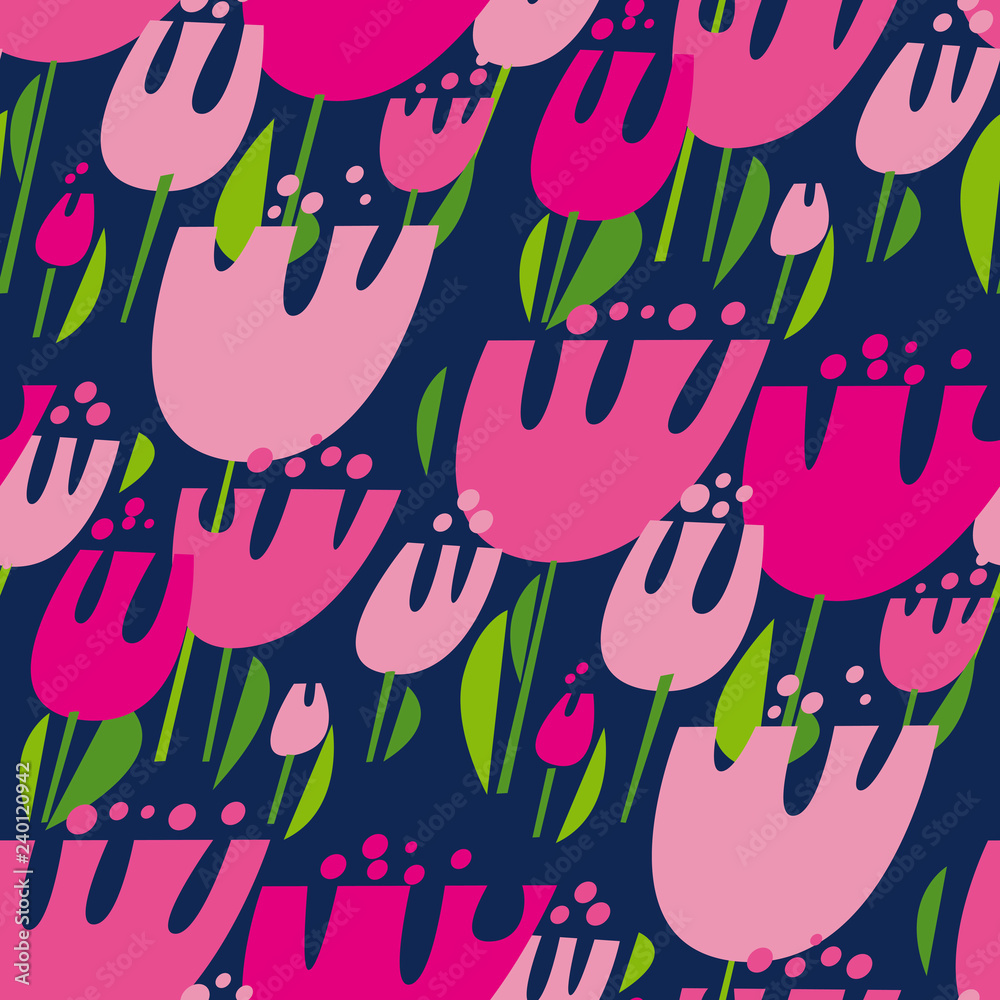 Fototapeta premium Tulips multicolor vector seamless pattern