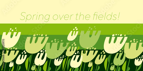 Spring over the fields lettering vector template