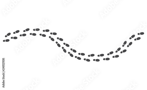 Canvastavla Black human footprints pathway isolated on white background - route of monochrome silhouette of shoe sole track in vector illustration