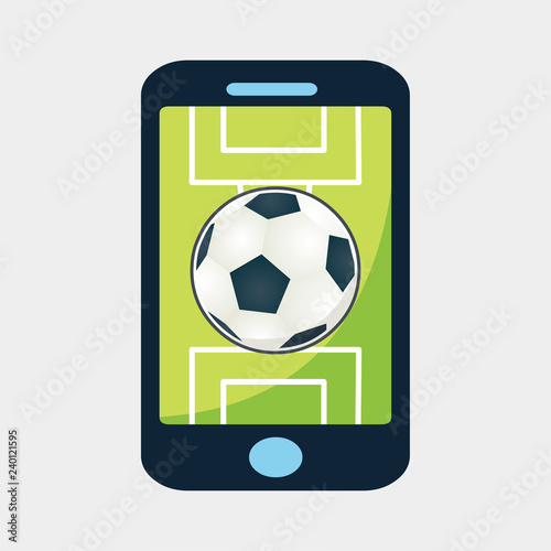 Smartphone with app soccer football field and ball vector illustration symbol