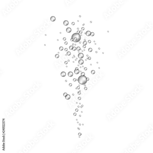 Vector fizzy drink bubbles flow. Champagne oxygen underwater. Soda pop gas sparkling. Carbonated drink effect. Symbol of freshness. Aquarium sparkles. Isolated illustration