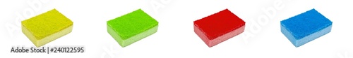 Cleaning sponges for dish washing on white background. Household cleaning sponges. The concept of cleanliness and order.