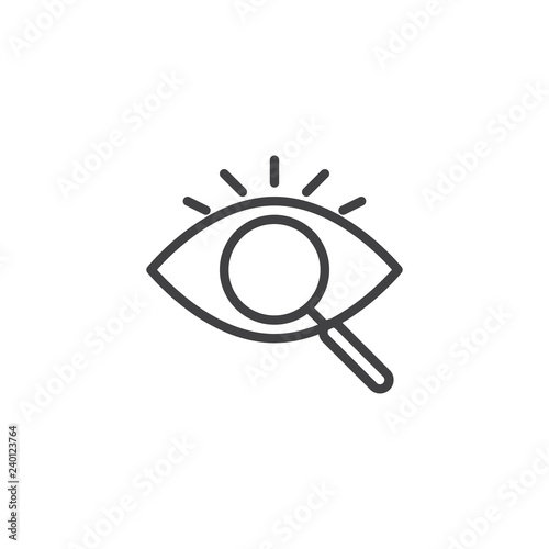 Eye search outline icon. linear style sign for mobile concept and web design. Eye with magnifying glass simple line vector icon. Symbol, logo illustration. Pixel perfect vector graphics