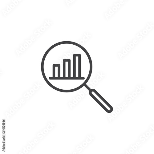 Finance monitoring outline icon. linear style sign for mobile concept and web design. Chart and magnifying glass simple line vector icon. Symbol, logo illustration. Pixel perfect vector graphics