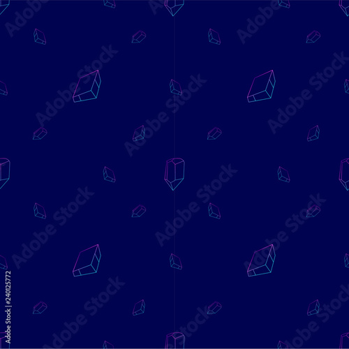 Crystal pattern Vector illustration Seamless pattern with neon outline crystals, minerals and gem stones on dark blue background