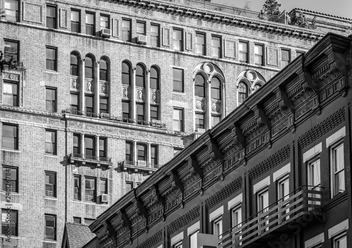 Old architectural designs on buildings in the city