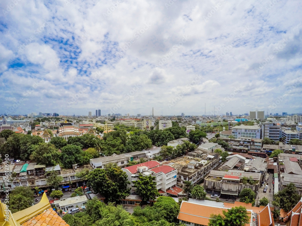 Overview Bangkok, Thailand, cityscape with open sky.