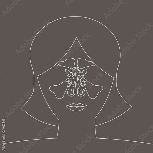 silhouette maxillary sinus medical illustration. sinusitis disease, vector nose illustration, sinus anatomy, human respiratory system