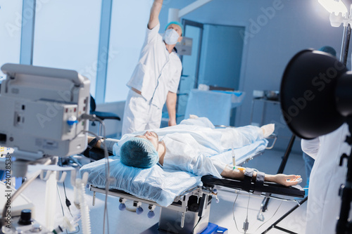 Professional team of anesthetists at work. The choice of anesthesia is to be agreed upon with a surgeon and an anesthesiologist in advanced surgery.