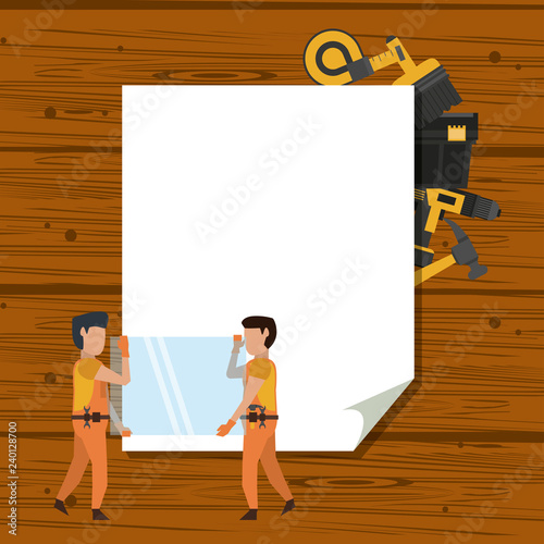 Construction workers and tools