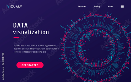 Modern landing page heading template for data visualization website. Vivid colors on dark background. Eps10.