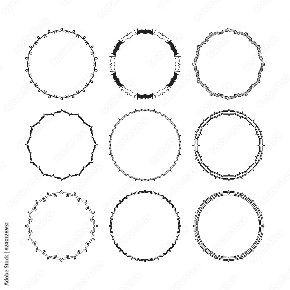 Black circle hand drawn blank and empty emblem set design elements on white background Black circle hand drawn blank and empty emblem set design elements on white background