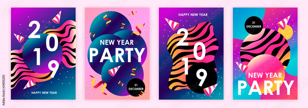 2019 new year. set of colorful modern banners. Template for card, invitation, flyer. vector illustration. EPS 10
