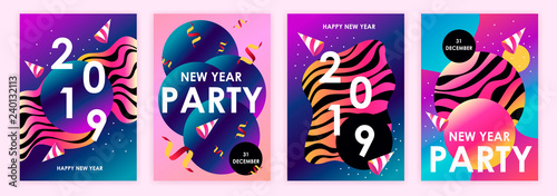 2019 new year. set of colorful modern banners. Template for card, invitation, flyer. vector illustration. EPS 10