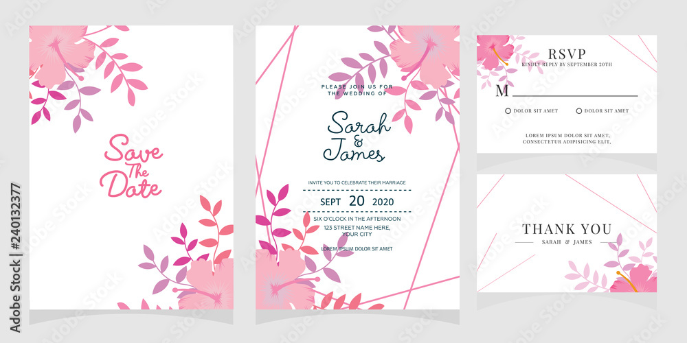 wedding invitation card template with copper color flower floral background. wedding invitation. Save the date. Vector illustration.