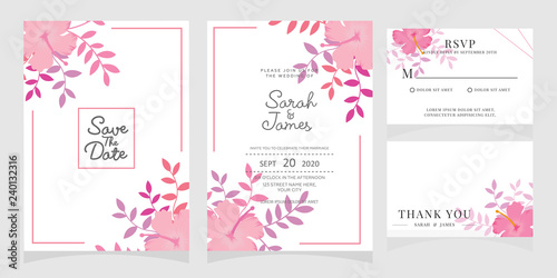 wedding invitation card template with copper color flower floral background. wedding invitation. Save the date. Vector illustration.