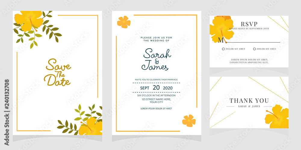 wedding invitation card template with copper color flower floral background. wedding invitation. Save the date. Vector illustration.