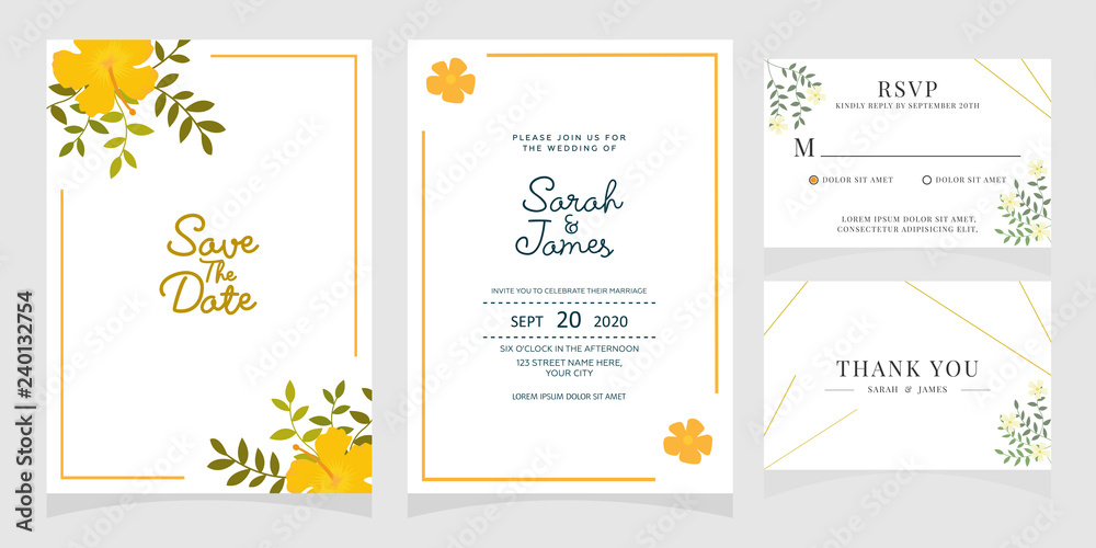 Fototapeta premium wedding invitation card template with copper color flower floral background. wedding invitation. Save the date. Vector illustration.