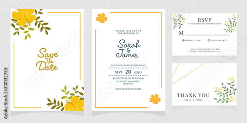 wedding invitation card template with copper color flower floral background. wedding invitation. Save the date. Vector illustration.